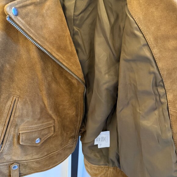 Madewell Tan Suede Leather Zip Motorcycle Jacket Women Size XL - Picture 7 of 8